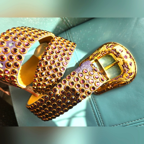 KIPPYS Leather Handmade Crystals Purple Crystalss Leather Western Buckle Belt 34 - Picture 7 of 16